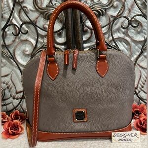 DOONEY & BOURKE  Pebble Grain Zip Zip Dome Satchel Taupe and Brown